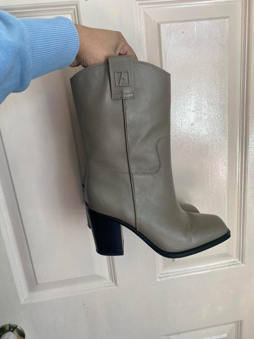 Franco Sarto Taupe Leather Mid-Calf Heeled Boots